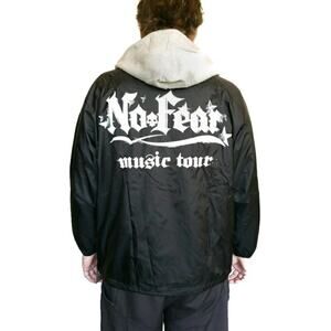 NO FEAR Music Tour windbreaker black hooded snap front jacket Size Large NEW